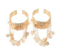 SOESFOUFU 2 braccialetti da polso regolabili per danza del ventre da donna - Braccialetto in metallo con moneta e catena per il braccio, accessori per costumi di festività indiane (oro)