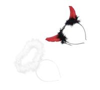 SOESFOUFU 2 Pezzi Cerchietti Halloween Fasce Angeli e Diavolo con Piume Bianche Accessori Costume Party Leggeri e Resistenti per Performance e Festività