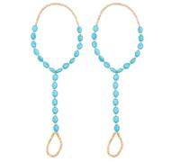 SOESFOUFU Cavigliera per Donna 2 Pezzi Perline Color Turchese e Anello per Dita, Accessorio Estivo Delicato per Piedi Nudi, per Uso Quotidiano e Viaggi