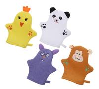 SOESFOUFU Guanti da Bagno per Bambini 4 Pezzi in Poliestere Schiuma Ricca e Massaggio Pelle, Guanti Esfolianti a Forma di Animali per Doccia e Bagnetto dei Piccoli