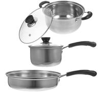 SOESFOUFU Set Efficiente di Pentole da Cucina in Acciaio Inossidabile 3 Pezzi Maneggevole Design Semplice e Alta Durezza per Cottura Quotidiana