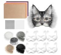 SOETDERT 6 Maschere per Gatti da Dipingere, Therian Mask, Maschera di Carta Fai da Te con Pelliccia Sintetica e Occhio Mesh, Gatti Maschere da Dipingere Fai da Te Lavoretti per Halloween, Carnevale