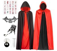 SOETDERT Costume da vampiro da donna, costume da vampiro, Halloween, mantello da vampiro, con denti da vampiro, adesivo per tatuaggi, nero, rosso, costume da vampiro, costume da vampiro, per