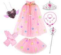 SOETDERT Mantello da Principessa, Mantello Principessa Bambina, Vestito da Principessa Bambina con Corona, Bacchetta Magica, Cape con LED e Paillettes, Costume per Halloween Cosplay Party