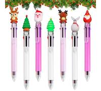 SOETDERT Penne a sfera natalizie, 7 pezzi penne multicolori, penna a sfera retrattile 6-in-1, penna a sfera a forma di palla di Natale, set di penne ad albero di Natale per bambini, riempitivi per