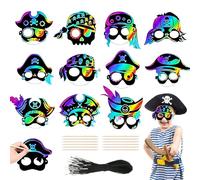 SoeUyd 24 Pezzi Maschere da Grattare per Halloween, Maschere da Graffio a Tema Pirata Arcobaleno, per Bambini e Adulti, per Feste di Halloween, Giochi per Feste di halloween