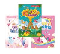 SoeUyd 3 Pezzi Album Stickers Bambini Attacca Stacca, Libro Stickers Bambini, Libri Adesivi Bambini Attacca Stacca per Bambini e Bambine di 3 4 5 6 Anni, Il mondo dei dinosauri, gli unicorni, i sogni
