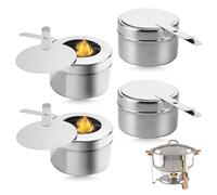 SoeUyd 4 Pezzi Bruciatore per Fonduta, Contenitore per Pasta Combustibile con Coperchio, Alcool Portatile Mini Fornello, Bruciatori in Acciaio Inossidabile per Contenere e Bruciare Alcol