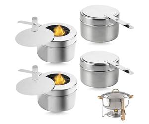 SoeUyd 4 Pezzi Bruciatore per Fonduta, Contenitore per Pasta Combustibile con Coperchio, Alcool Portatile Mini Fornello, Bruciatori in Acciaio Inossidabile per Contenere e Bruciare Alcol