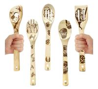 SoeUyd 5 Pezzi Cucchiaio Legno Cucina, Mestoli Cucina di Bambù, Pentole in Bambù Antiaderente, Accessori Cucina, Regali per Halloween Inaugurazioni della Casa e Matrimoni