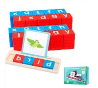SoeUyd 54 Bifacciale Educativo Giochi di Ortografia in Legno, Alfabetiere Bambini, Alfabeto Bambini Carte per Imparare le Parole (da 2 Anni), Alfabeto Giocattoli Educativi per Bambini