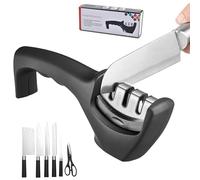 SoeUyd Affilacoltelli, Affilacoltelli Professionale, Affilacoltelli Manuale, Affilatore per Coltelli di Classe 3, Affilatore Nero Antiscivolo con Impugnatura per L'affilatura di Coltelli e Forbici