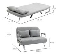 SofÃ convertibile HOMCOM due posti con funzione letto e cuscini regolabile massimo 150kg grigio chiaro robusto e versatile