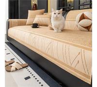 Sofa Covers, Couch Cover for Dogs, Soft Velvet Sofa Protector, Non Slip and Washable, for 2/3/4 Cushion Couch, Elegant Embroidery Throw Blanket, All Season(Beige,90 * 210cm)