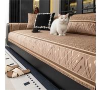 Sofa Covers, Couch Cover for Dogs, Soft Velvet Sofa Protector, Non Slip and Washable, for 2/3/4 Cushion Couch, Elegant Embroidery Throw Blanket, All Season(Khaki,90 * 180cm)