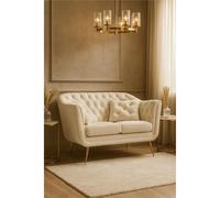 Sofà due posti con cuscini BUDAPEST crema con gambe oro Dimensioni 130x83xh 91 cm peso 36 kg colore Bianco Panna