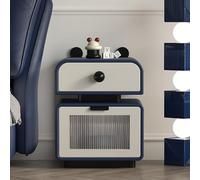 SOFACHEN Comodino in Pino, Tavolino da Notte con 2 cassetti, maniglie e guide in metallo, Tavolini Laterali da Divano Stile Moderno per piccoli spazi, soggiorno, camera da letto, naturale(Blue,40cm)