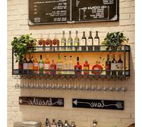 SOFACHEN Portabottiglie Da Parete Con Ripiano Espositivo, mensola portabottiglie in metallo industriale Con luz LED, per Cucina, Bar, Caffetteria, Arredamento Casa(Black,80 * 25 * 54cm)