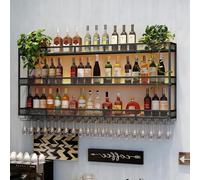 SOFACHEN Portabottiglie Da Parete Con Ripiano Espositivo, mensola portabottiglie in metallo industriale Con luz LED, per Cucina, Bar, Caffetteria, Arredamento Casa(Black,100 * 25 * 90cm)