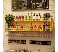 SOFACHEN Portabottiglie Da Parete Con Ripiano Espositivo, mensola portabottiglie in metallo industriale Con luz LED, per Cucina, Bar, Caffetteria, Arredamento Casa(Gold,100 * 25 * 54cm)