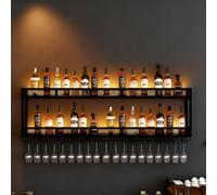 SOFACHEN Portabottiglie Da Parete, espositore da parete a 2 ripiani per vino, Scaffali da Cucina per Liquori per bar, ristorante, caffetteria e cucina, Arredamento Casa(Black,80 * 25 * 54cm)