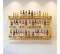 SOFACHEN Portabottiglie Da Parete, espositore da parete a 2 ripiani per vino, Scaffali da Cucina per Liquori per bar, ristorante, caffetteria e cucina, Arredamento Casa(Gold,80 * 25 * 90cm)