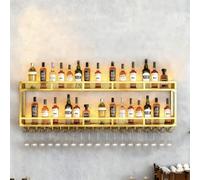 SOFACHEN Portabottiglie da parete in metallo resistente con luce LED integrata, mensola murale industriale per vino, cantinetta moderna per cucina, soggiorno o bar domestico(Gold,100 * 25 * 54cm)