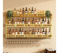 SOFACHEN Portabottiglie da parete in metallo resistente con luce LED integrata, mensola murale industriale per vino, cantinetta moderna per cucina, soggiorno o bar domestico(Gold,80 * 25 * 90cm)