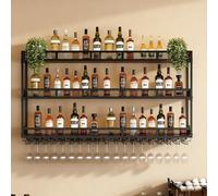 SOFACHEN Portabottiglie da parete in metallo resistente con luce LED integrata, mensola murale industriale per vino, cantinetta moderna per cucina, soggiorno o bar domestico(Black,100 * 25 * 90cm)