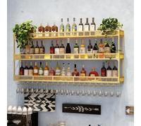 SOFACHEN Portabottiglie Da Vino, espositore da parete a 2/3 ripiani per vino, espositore per liquori in ferro per bar di casa, portabottiglie da cucina, Arredamento Casa(Gold,100 * 25 * 90cm)