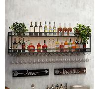 SOFACHEN Portabottiglie Da Vino, espositore da parete a 2/3 ripiani per vino, espositore per liquori in ferro per bar di casa, portabottiglie da cucina, Arredamento Casa(Black,100 * 25 * 54cm)