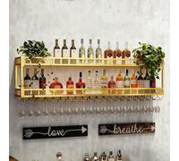 SOFACHEN Portabottiglie Da Vino, espositore da parete a 2/3 ripiani per vino, espositore per liquori in ferro per bar di casa, portabottiglie da cucina, Arredamento Casa(Gold,120 * 25 * 54cm)