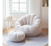 Sofdicht Copertura per Pouf Bean Bag Chair Pouf a Sacco Puff Poltrona (Senza Imbottitura) Copertura con Cerniera Copri Lazy Bag per Bambini,Bianca