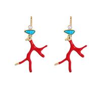 SOFEA Orecchini a goccia di corallo in argento Sterling con smalto rosso, per donna, finitura lucida, compleanno, matrimonio, Acciaio inossidabile e acrilico