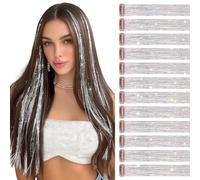 Sofeiyan 12 Pezzi Extension Capelli Glitter Clip,50 cm Argento Tinsel Extension Capelli,Resistenti Scintillanti Extensions Capelli per Donne Discoteca Carnevale Festa 2026 FIFA World Cup