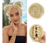 Sofeiyan 2Pcs Mini Chignon per Capelli con Clip ad Artiglio Disordinato Orecchie di Gatto Capelli Estensione Ondulato Sintetica Ciambella Updo Pezzi di Capelli per Donne, Castano Chiaro&Biondo Candido