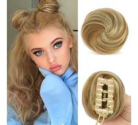 Sofeiyan 2Pcs Mini Chignon per Capelli con Clip ad Artiglio Disordinato Orecchie di Gatto Capelli Estensione Ondulato Sintetica Ciambella Updo Pezzi di Capelli per Donne, Biondo Fragola&Biondo Candido