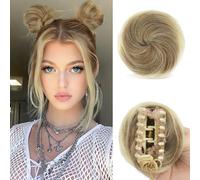 Sofeiyan 2Pcs Mini Chignon per Capelli con Clip ad Artiglio Disordinato Orecchie di Gatto Capelli Estensione Ondulato Sintetica Ciambella Updo Pezzi di Capelli per Donne, Biondo Scuro & Biondo Candido