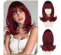Sofeiyan 38 cm Parrucca di corta,Nero Sfumato Rosso Bordeaux Parrucca Bob da Donna,Parrucche Sintetica con Punte Naturalmente Ricciute per Spostamenti Quotidiani Appuntamenti Feste Signori Calvi