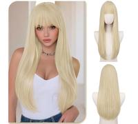 Sofeiyan Bionda con Riflessi Bianco-oro Parrucca con Frangia,60 cm Parrucca Lunga e Liscia da,Parruccas da Donna Dallo Stile Elegante in Fibra Sintetica Resistente al Calore,per gli Quotidiani