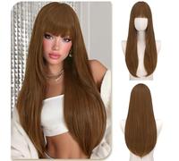 Sofeiyan Biondo Ramato Parrucca con Frangia,60 cm Parrucca Lunga e Liscia da,Parruccas da Donna Dallo Stile Elegante in Fibra Sintetica Resistente al Calore,per gli Quotidiani