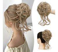 Sofeiyan Chignon Finto Ondulato con Elastico, Coda di Cavallo Posticci per Capelli Spessi Updo per Donne, 50g Punte Biondo e Biondo Cenere