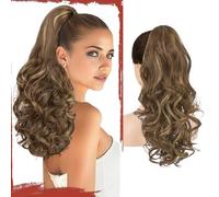 Sofeiyan Coda Cavallo con Pinza 43cm Ricci Ondulati Naturali Capelli Sintetici Posticci Extension Coda di Cavallo per Donna, Castano e Biondo