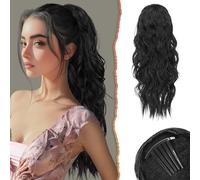 Sofeiyan Coda di Cavallo Capelli Extension con Coulisse,60cm Nero Naturale Ondulati Posticci per Capelli Sintetici Pettini Clip in Coda Cavallo Extension Capelli per Donna