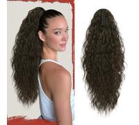 Sofeiyan Coda di Cavallo con Pinza, 56 cm Lunga Ondulata Riccia Extension Ponytail Sintetica Clip Claw Posticcio Naturale per Capelli Donna, Marrone Cioccolato Misto Marrone Scuro