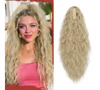 Sofeiyan Coda di Cavallo con Pinza, 56 cm Lunga Ondulata Riccia Extension Ponytail Sintetica Clip Claw Posticcio Naturale per Capelli Donna, Biondo Cenere