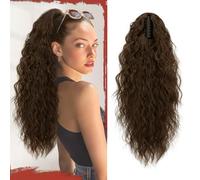 Sofeiyan Coda di Cavallo con Pinza, 56 cm Lunga Ondulata Riccia Extension Ponytail Sintetica Clip Claw Posticcio Naturale per Capelli Donna, Marrone Medio/Marrone Chiaro