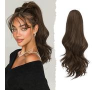 Sofeiyan Coda di Cavallo Lunga e Ondulata con Pinza, Estension Ponytail a Doppio Uso, 41 cm Naturale Sintetico Posticcio Fermaglio per Capelli Donna, Castano Medio e Ramato Chiaro
