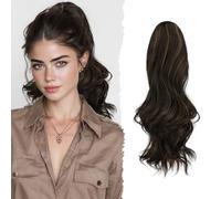 Sofeiyan Coda di Cavallo Lunga e Ondulata con Pinza, Estension Ponytail a Doppio Uso, 41 cm Naturale Sintetico Posticcio Fermaglio per Capelli Donna, Castano Scuro con Riflessi Biondo Fragola