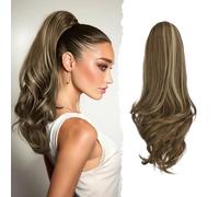 Sofeiyan Coda di Cavallo Lunga e Ondulata con Pinza, Estension Ponytail a Doppio Uso, 41 cm Naturale Sintetico Posticcio Fermaglio per Capelli Donna, Castano Chiaro con Riflessi Biondo Cenere
